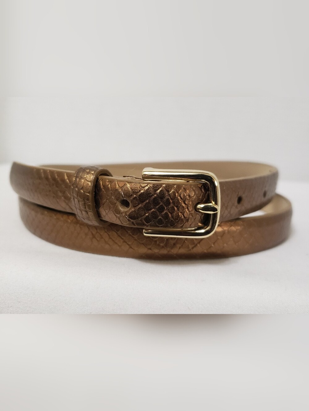 Talbots Genuine Leather Reptile Print Bronze Belt Size Large Skinny